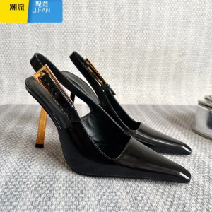 聚范2024年新款黑色绝美漆皮高跟鞋女细跟单鞋气质小众尖头凉鞋