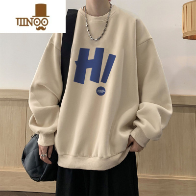 YANXUvintage无帽卫衣男春季大码长袖上衣美式复古款字母外套