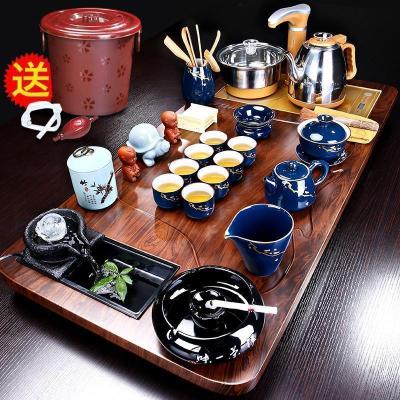 家柏饰(CORATED)泡茶套装家用客厅石磨流水茶盘陶瓷茶杯茶壶办公会客现代简约茶台