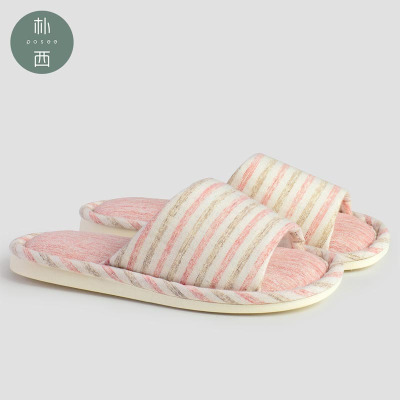 朴西春秋情侣家用四季室内居家木地板男软底防滑儿童亚麻拖鞋女夏0328