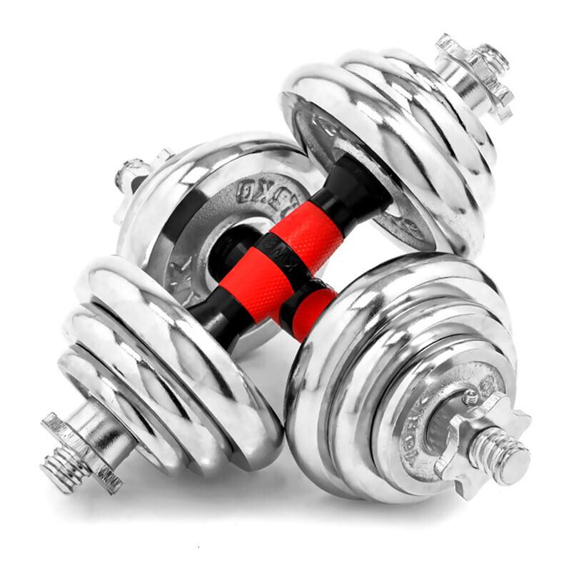 哑铃男士电镀哑铃套装20kg30公斤15kg家用健身器材哑铃礼盒装银色