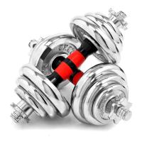 哑铃男士电镀哑铃套装20kg30公斤15kg家用健身器材哑铃礼盒装银色