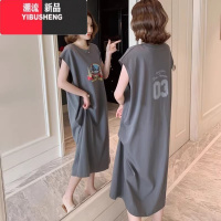 YIBUSHENG2024新款无袖背心连衣裙女胖mm慵懒风宽松长款t桖孕妇裙子度假