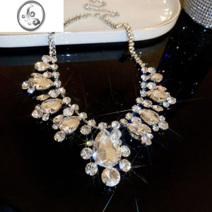 JiMi夸张项链高级感女款2023新款巴洛克轻奢小众水钻演出礼服配饰 银色