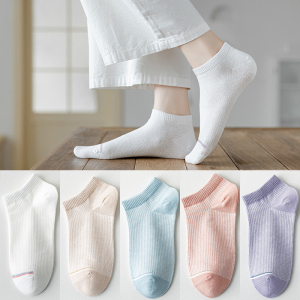 猫人女士船袜华夫格100%棉AAA级抗菌除臭短筒隐形女船袜 5双装 均码