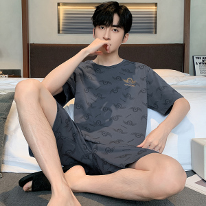 浪莎纯棉睡衣男款短袖五分裤夏季薄款全棉休闲大码家居服两件套装