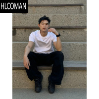 HLCOMAN黑色高品质男士t恤正肩短袖夏季2025新款弹力修身上衣内搭打底衫