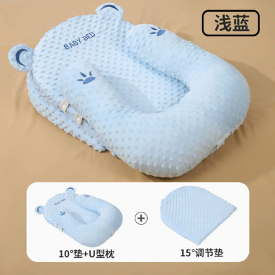 大西瓜防溢奶呛奶枕头新生儿枕绣花豆绒斜坡床10度套装+15度调节垫