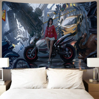 家柏饰(CORATED)摩托机车女孩背景布动漫床头卧室宿舍遮挡挂布壁毯挂毯 竖 图六 绒布150高*200宽厘米(横款)