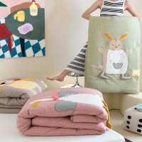 全棉色织卡通小狮子贴布绣春秋冬被可水洗学生宿舍单双人被子