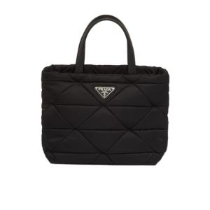 普拉达(PRADA)再生尼龙绗缝单肩包百搭潮酷托特包手提斜挎两用女 黑色