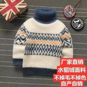 男童高领毛衣一体绒加厚儿童套头针织衫冬装高领打底衣