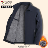 啄木鸟冬季男士翻领休闲夹克中年加绒加厚爸爸装保暖外套上衣服C