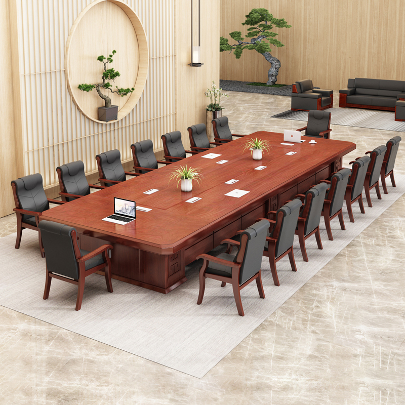 会议室大型会议桌贴实木皮条桌公司开会洽谈桌椅组合