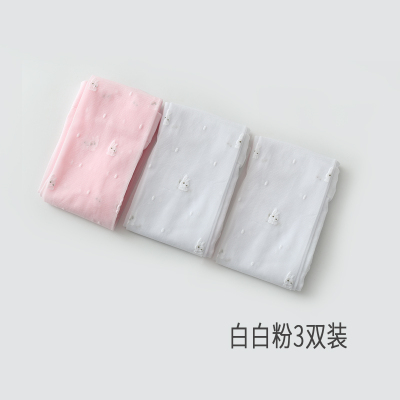 SUNTEK2儿童3女孩打底裤女童连裤袜夏季9薄款4宝宝5女宝丝袜小兔头白白粉3条装L(建议身高100-110cm）