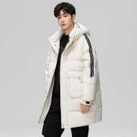 男装冬季潮牌三条杆连帽中长款羽绒服可二开休闲百搭男士外套