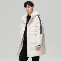 男装冬季潮牌三条杆连帽中长款羽绒服可二开休闲百搭男士外套