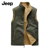JEEP吉普双面穿马甲男士春秋款2025新款中年宽松立领工装马夹外套