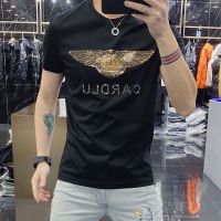 夏季丝光棉短袖T恤男潮流网红ins烫钻欧洲站休闲冰丝圆领半袖