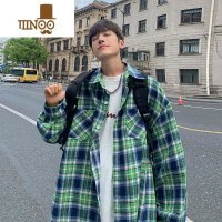 YANXU格子衬衫男秋季宽松日系vintage复古慵懒衬衣百搭潮流痞帅上衣服