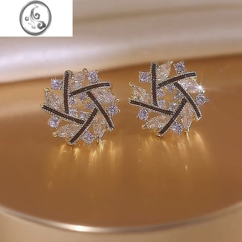 JiMi闪亮精致交叉耳钉2023年新款潮小众轻奢耳环韩国气质网红耳饰耳坠