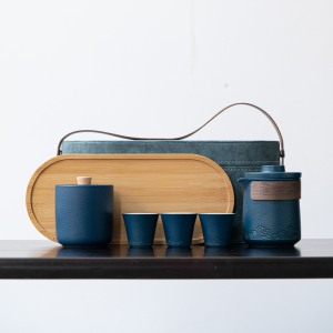 苏氏陶瓷(SUSHI CERAMICS)山水旅行茶具便捷功夫茶具套装陶瓷快客杯带便携旅行包(蓝)