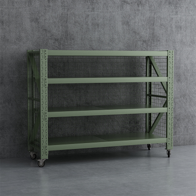 臻远ZYJJ-HJ-090可移动货架库房置物架带轮重型货架四层后背有网2000*600*2000mm/300kg