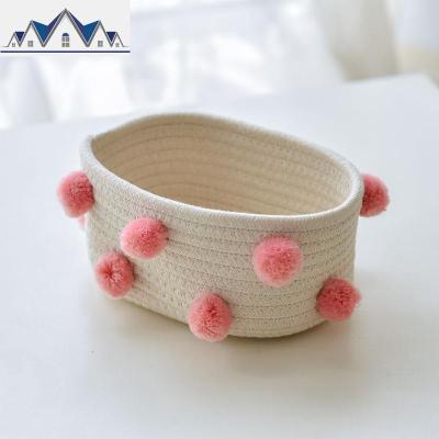 北欧ins玄关棉线编织收纳篮整理筐桌面茶几钥匙遥控化妆品杂物盒 三维工匠收纳盒