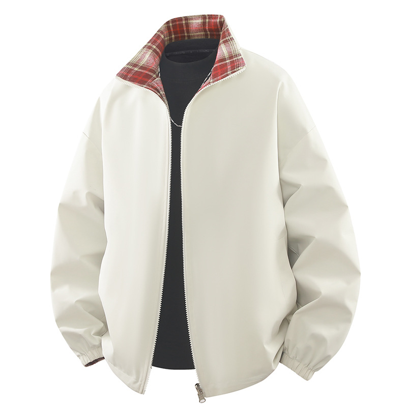 夹克男春秋季美式复古假两件夹克休闲立领工装潮休闲百搭外套上衣