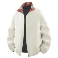 夹克男春秋季美式复古假两件夹克休闲立领工装潮休闲百搭外套上衣