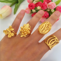 新款沙金开口戒指女不掉色铜镀金饰品食指夸张大个性奢华装饰创意送女朋友老婆情人节七夕生日礼物