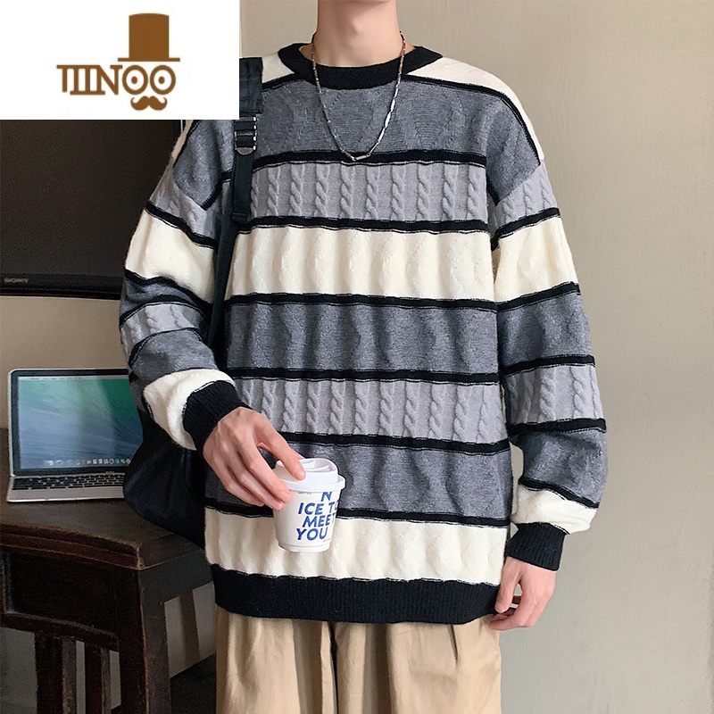 YANXU毛衣男士2023新款圆领宽松日系慵懒复古加厚保暖针织衫外套