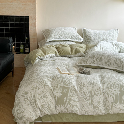 加厚保暖~花绒简约牛奶绒四件套 法式浪漫高级感冬季加厚双面绒