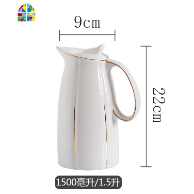 家用凉水壶大容量陶瓷大号茶壶凉白开水壶可高温冷水壶套装水杯 FENGHOU 大号水壶六杯托盘(金边)