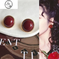 JiMi「港风美人」vintage复古冷淡风耳环欧美chic无耳洞耳夹红色耳钉