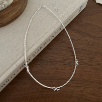 S925纯银蝴蝶结碎银子项链女精致颈链大气新颖锁骨链春夏配饰送女朋友老婆情人节七夕生日礼物