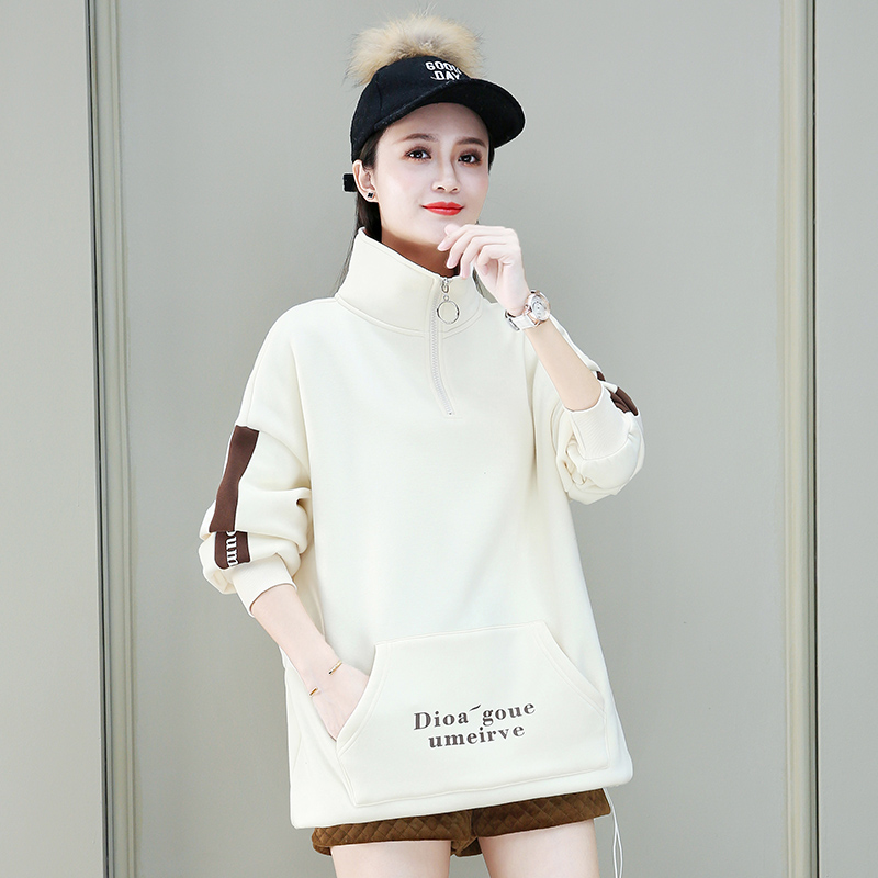 中长款立领卫衣女2020秋冬新款韩版宽松字母加绒加厚时尚洋气外套女装