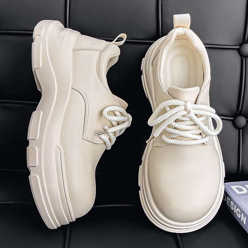 情侣秋季新纯色圆头低帮日常通勤休闲皮鞋厚底透气亮面英伦风皮鞋