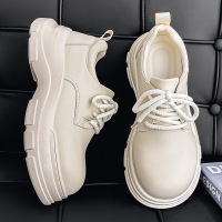 情侣秋季新纯色圆头低帮日常通勤休闲皮鞋厚底透气亮面英伦风皮鞋