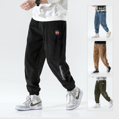 男装春秋季新款男士休闲裤韩版灯芯绒束脚运动裤潮牌九分裤子