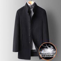 100羊毛水貂领脱卸羽绒内胆双面呢大衣男士 中长款羊毛大衣男外套