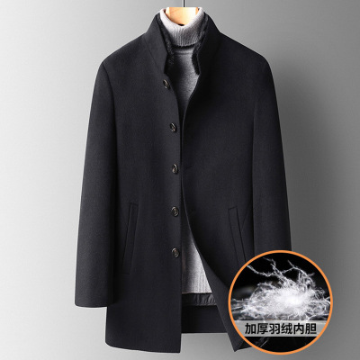 100羊毛水貂领脱卸羽绒内胆双面呢大衣男士中长款羊毛大衣男外套