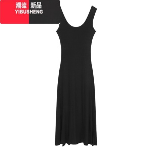 YIBUSHENG黑色辣妹露背吊带连衣裙女装季修身显身材长裙无袖收腰包臀裙子 黑色 均码