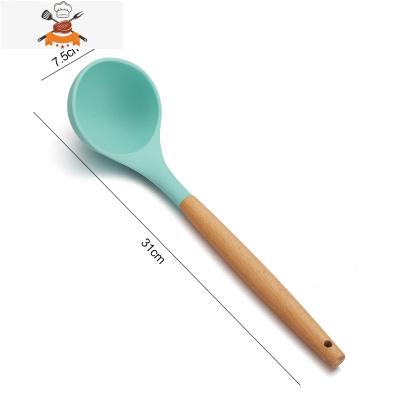 木柄炒菜铲子硅胶铲锅铲家用厨具套装勺子汤勺漏勺厨房用品全套 敬平 木柄北欧绿[汤勺]