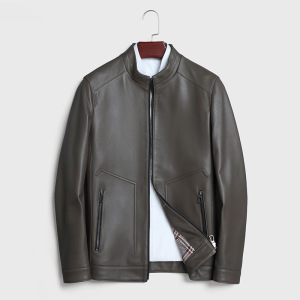 海宁新款秋季头层绵羊皮高端真皮皮衣男立领休闲纯色真皮夹克外套