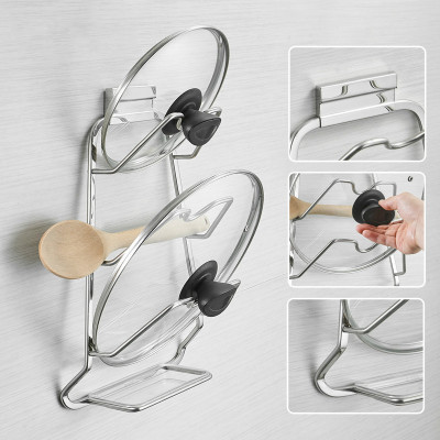 美帮汇锅盖架壁挂304不锈钢带接水盘三层放锅盖菜板砧板的架子免打孔