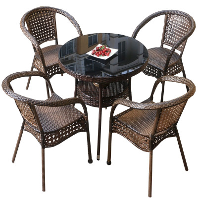 晋舰 藤椅阳台桌椅室外庭院藤编椅子花园茶几藤椅组合 4椅+70双层圆桌