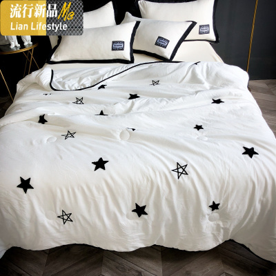 ins韩式水洗棉夏被空调被夏季被子薄夏凉被四件套双人单人三件套 三维工匠