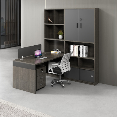 易企采 单人位财务办公桌职员桌椅组合办公室主管桌带高柜会计办公桌子