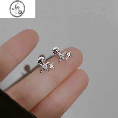 JiMiS925银银针四芒星耳钉设计感小众耳钉2023新款高级感螺丝拧扣